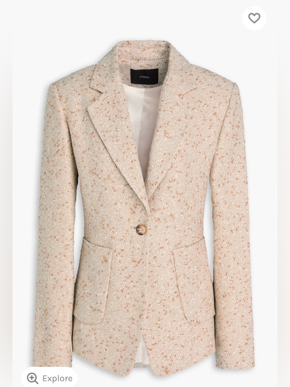 Joseph Cream and Tan Bouclé Tweed Blazer, Size 34. Like New.